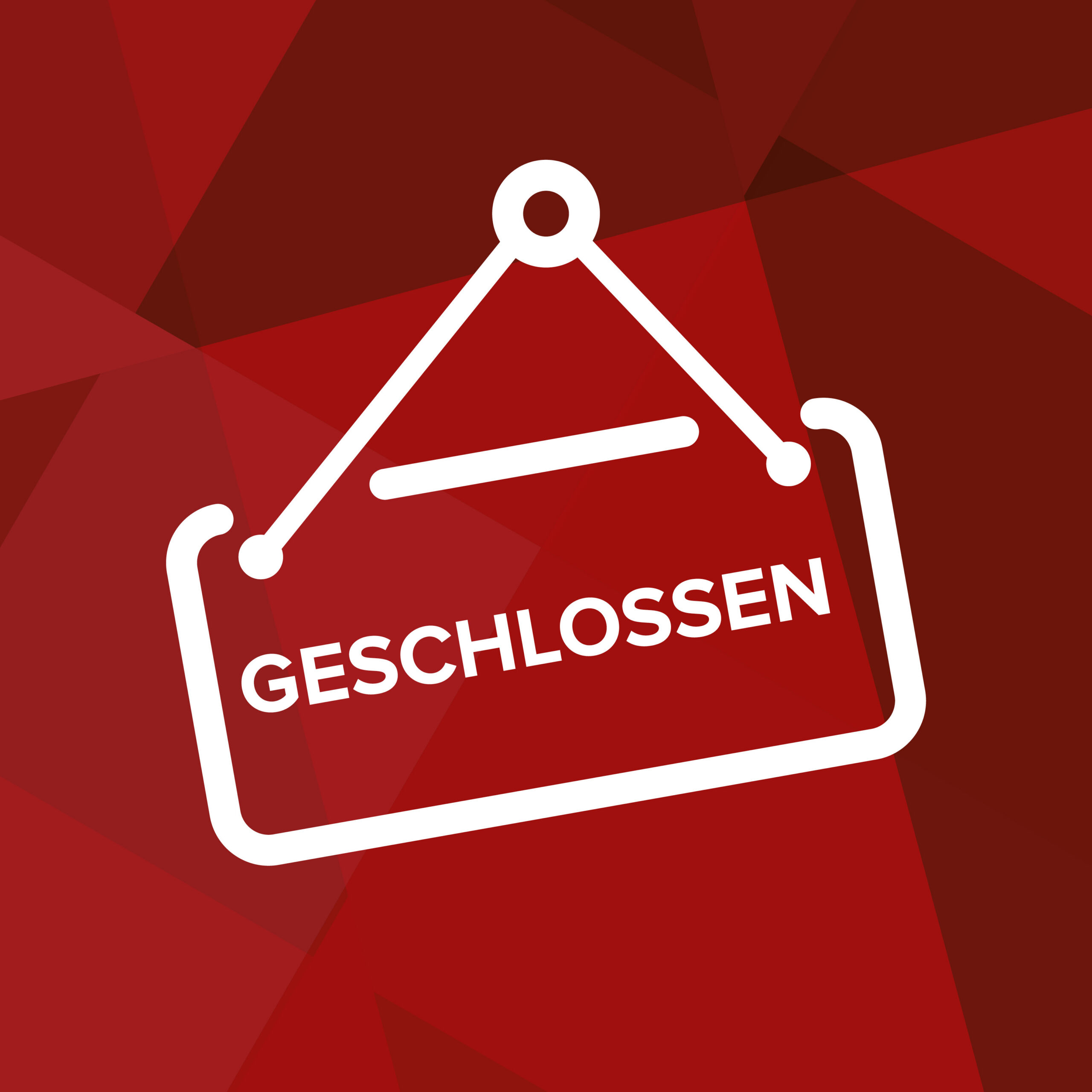 Weißes „Geschlossen“-Schild auf rotem Hintergrund als Hinweis auf die Büroschließung.